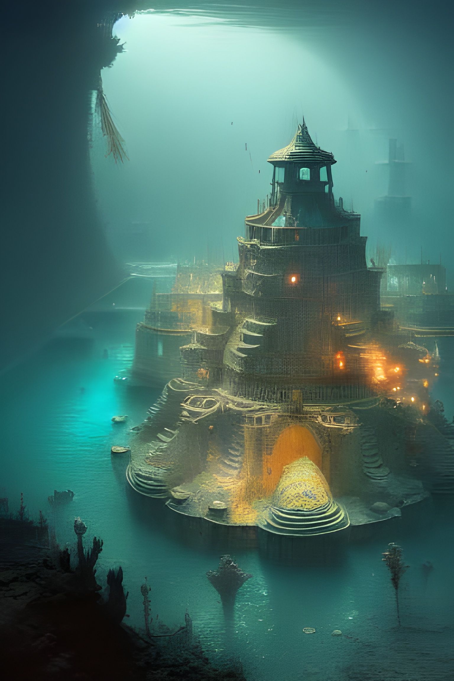 Elaborate Ancient Underwater City in Fantasy Art Style