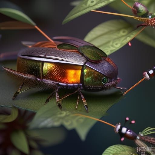 Cartoon Bug with Energetic Fields in Contemporary Art Style