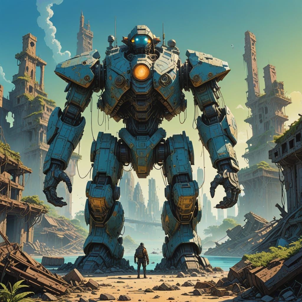 Moebius-Inspired Oasis: Hope in Post-Apocalyptic Ruins