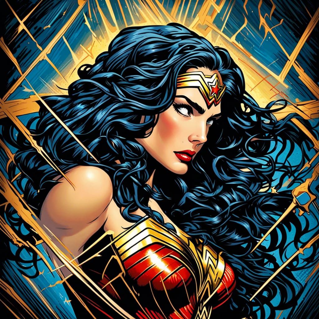 Wonder Woman Amazon Portrait in Pop Art Style