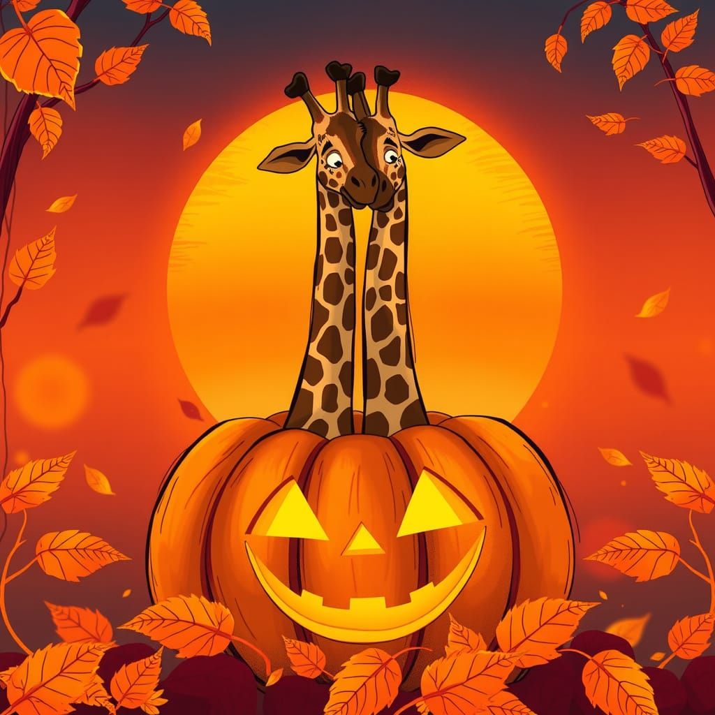 Giraffes in a Jack-O-Lantern: Whimsical Halloween Scene