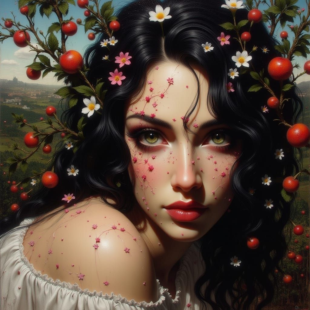 Sensual Caravaggio-Inspired Portrait of a Lush Italian Godde...