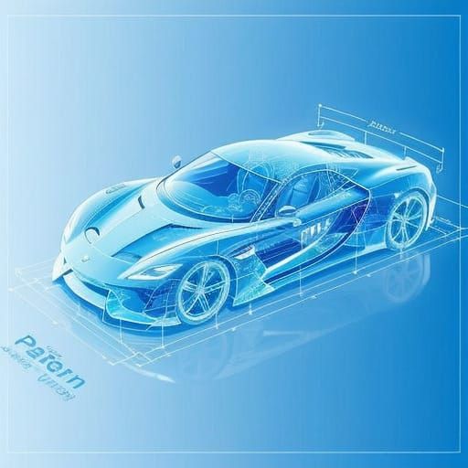 Supercar Blueprint Diagram in Hologram Style