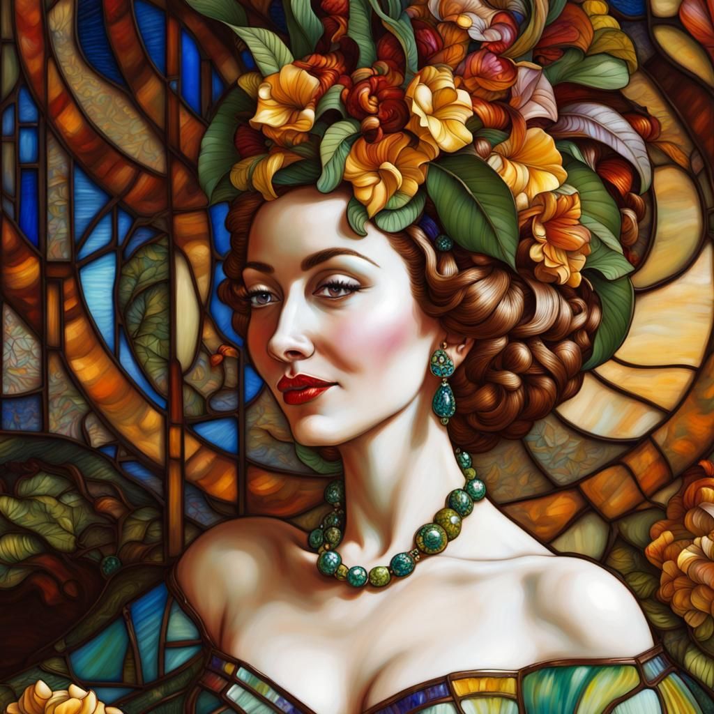 Carmen Miranda Portrait in Tiffany Glass Style