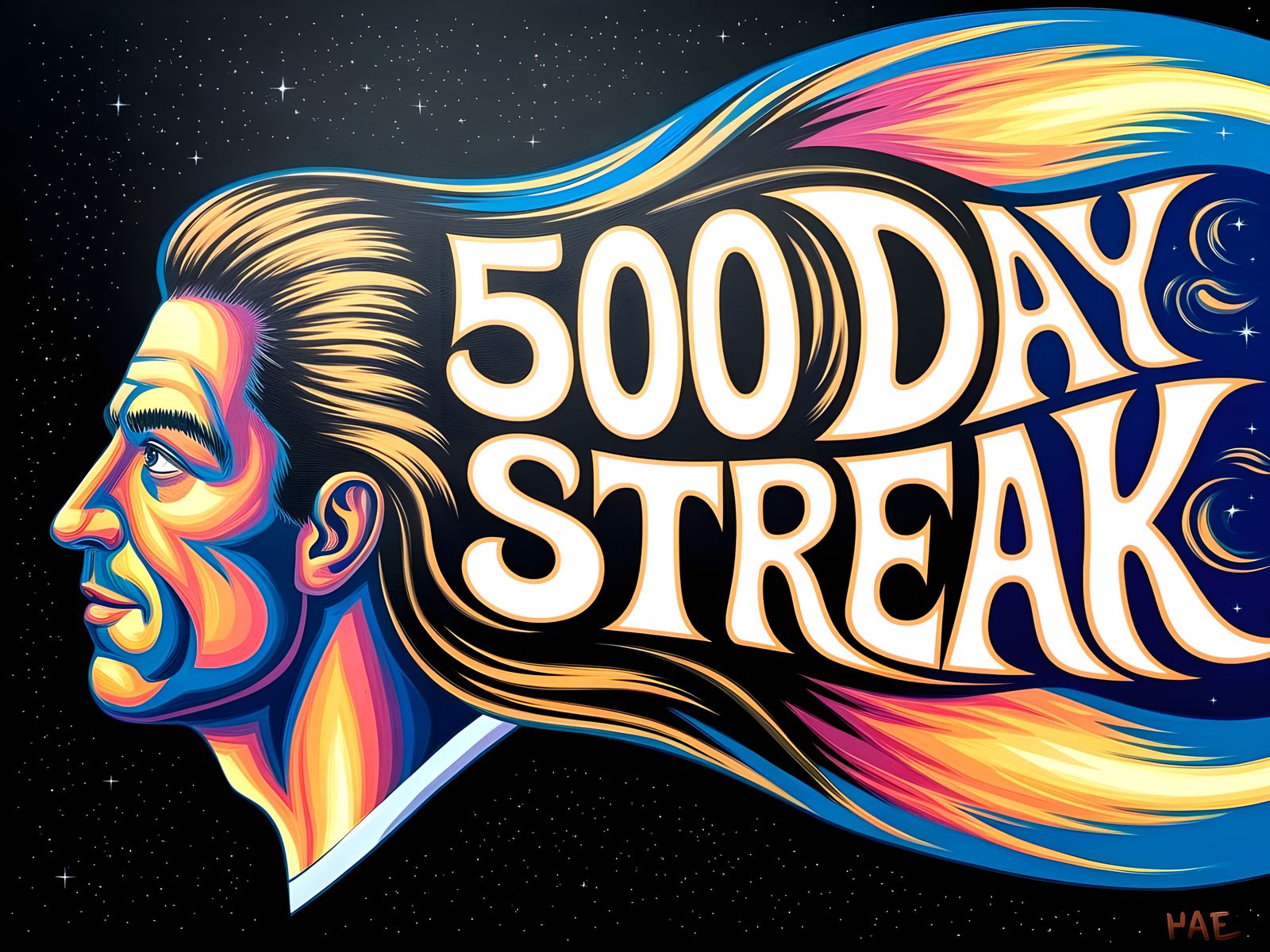 Man's Head Flies Through Space as Oil Painting