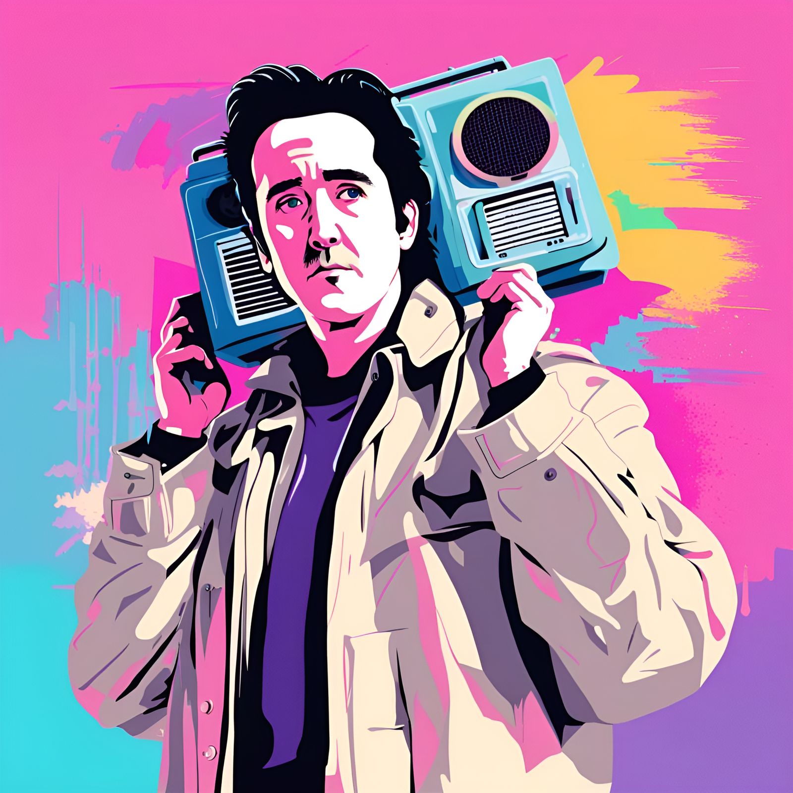 Vaporwave Lloyd Dobler from the 80's movie "Say Anything", played by John Cusack