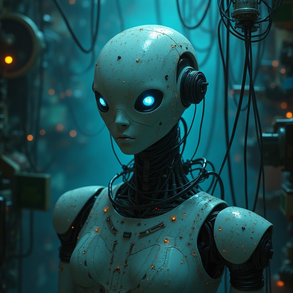Futuristic Android in Cyberpunk Laboratory