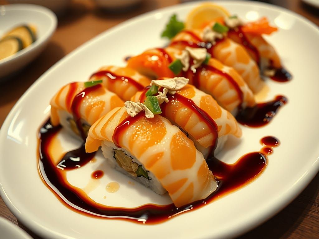 Photorealistic Sushi Plate with Cinematic Lighting