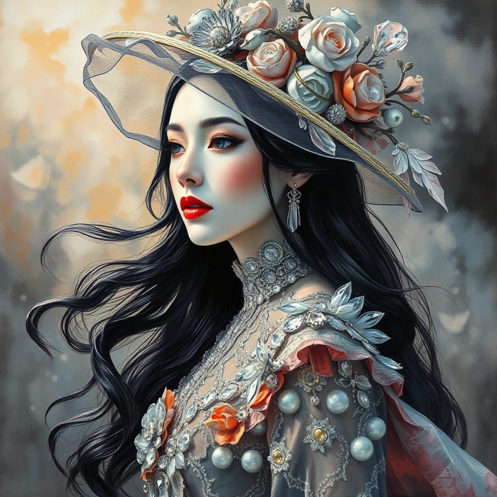 Elegant Fashioned Woman in Neo-Impressionist Style