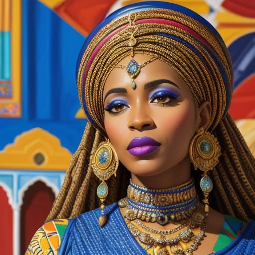 Elegant Woman in Moroccan Bazaar, Impasto Painting