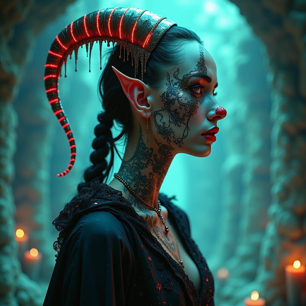 Martian Gothic Clown Girl in Cosmic Illustration