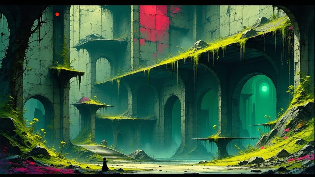 Abandoned Alien Plant in Overgrown Cyberpunk Style