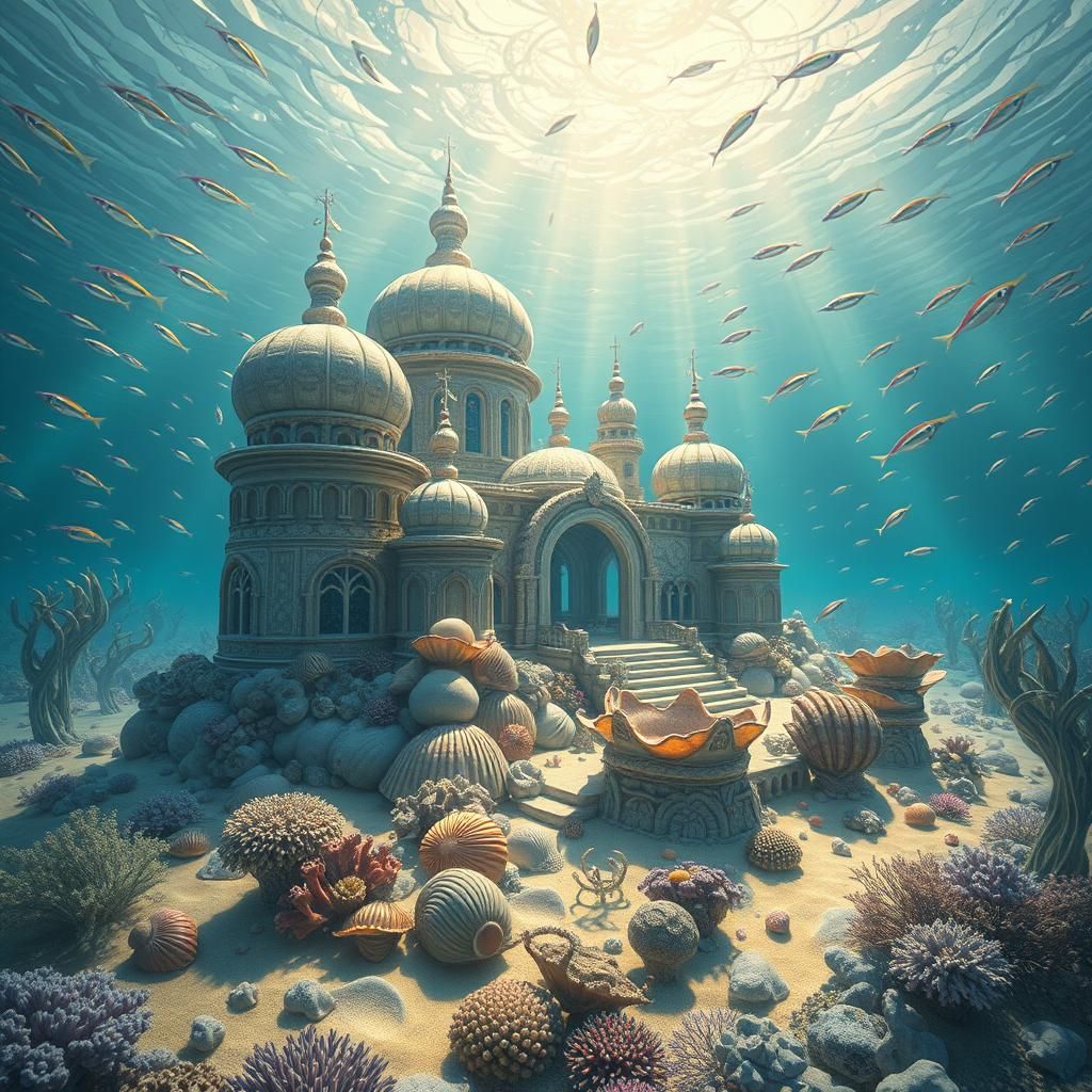 Iridescent Underwater Palace in Ethereal Style