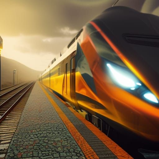 Fiery Hyperdetailed Train Concept Art in CGI