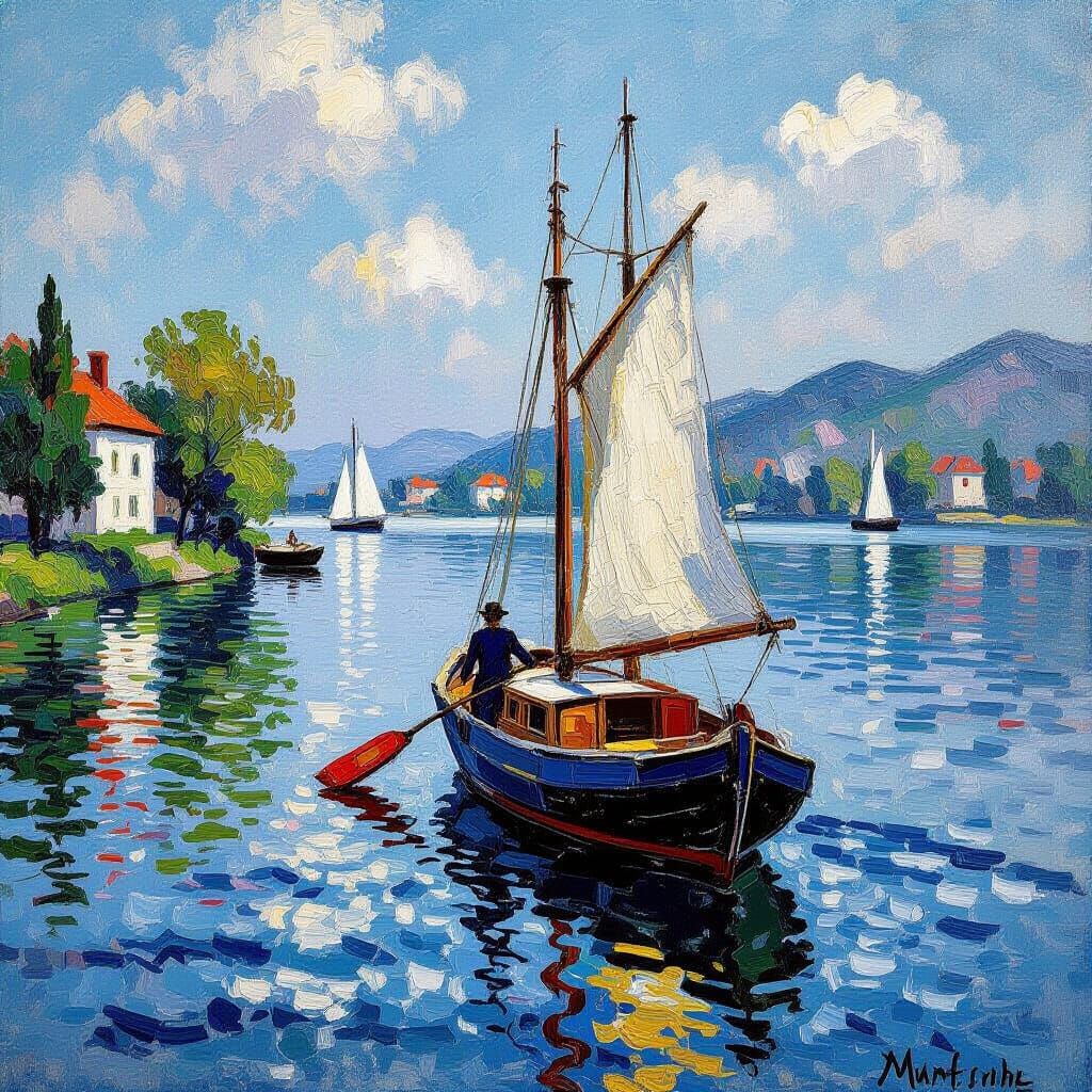 Neo-Impressionist Water Lilies and Frogs Painting