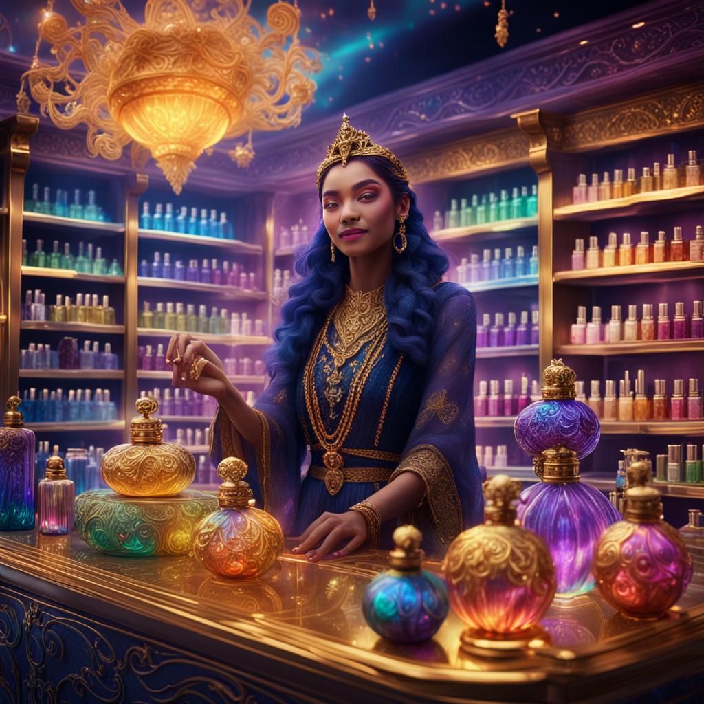 Perfume Witch at Cosmetics Counter in Fantasy Art