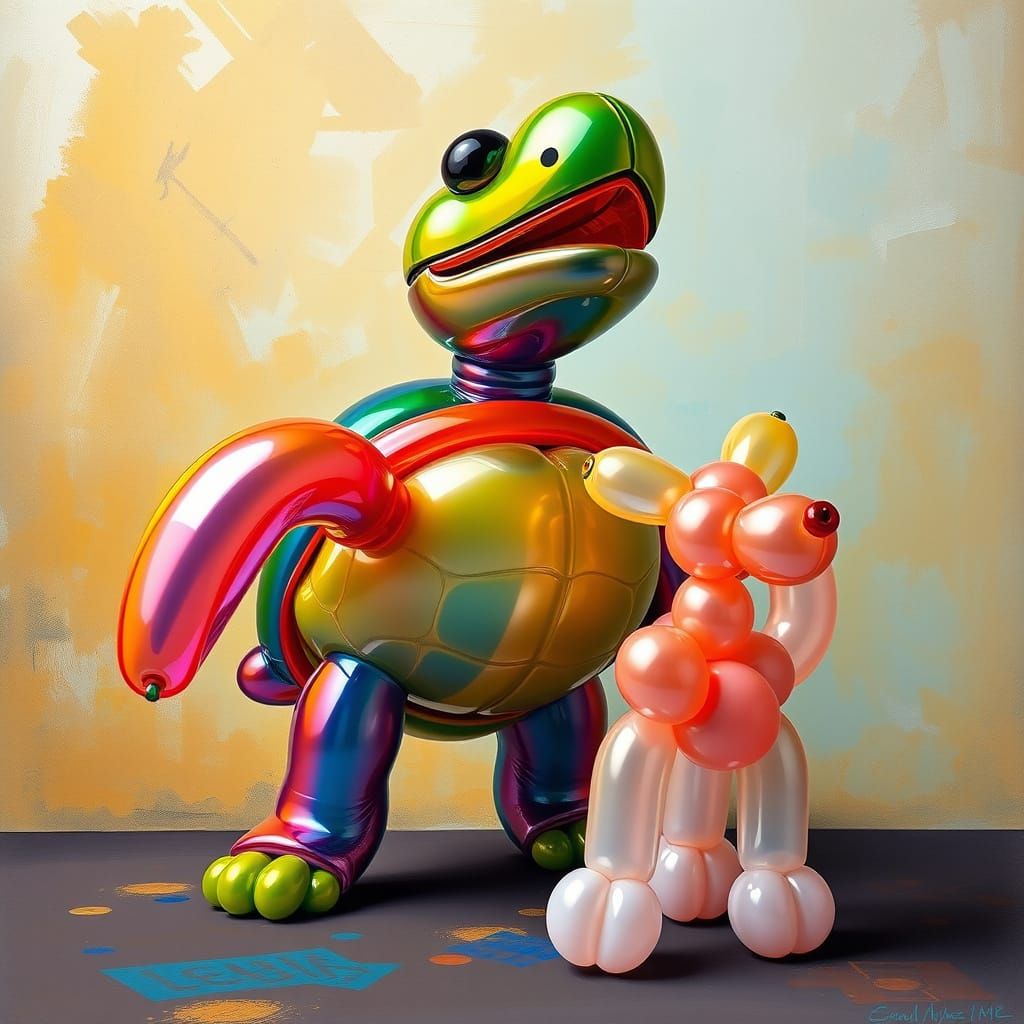 Colorful Balloon Turtle Serenade in Surreal Style