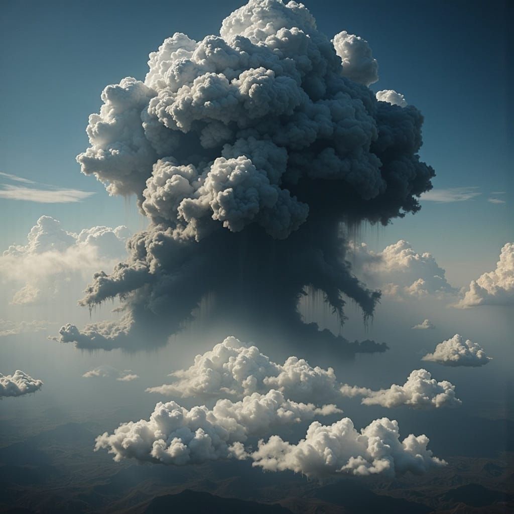 Dark Cloud Drifts Through Serene Skies in a Moody Landscape