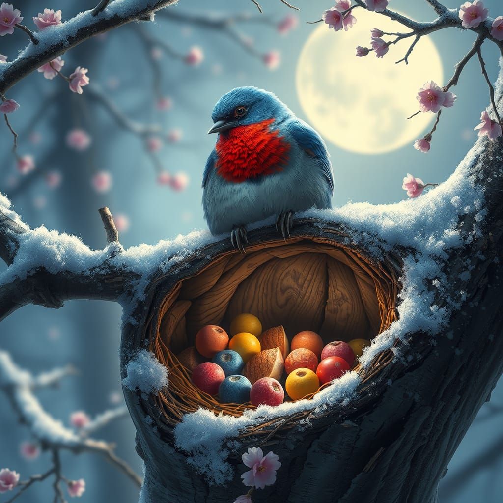 Enchanting Nightingale Nest in Lunar Light