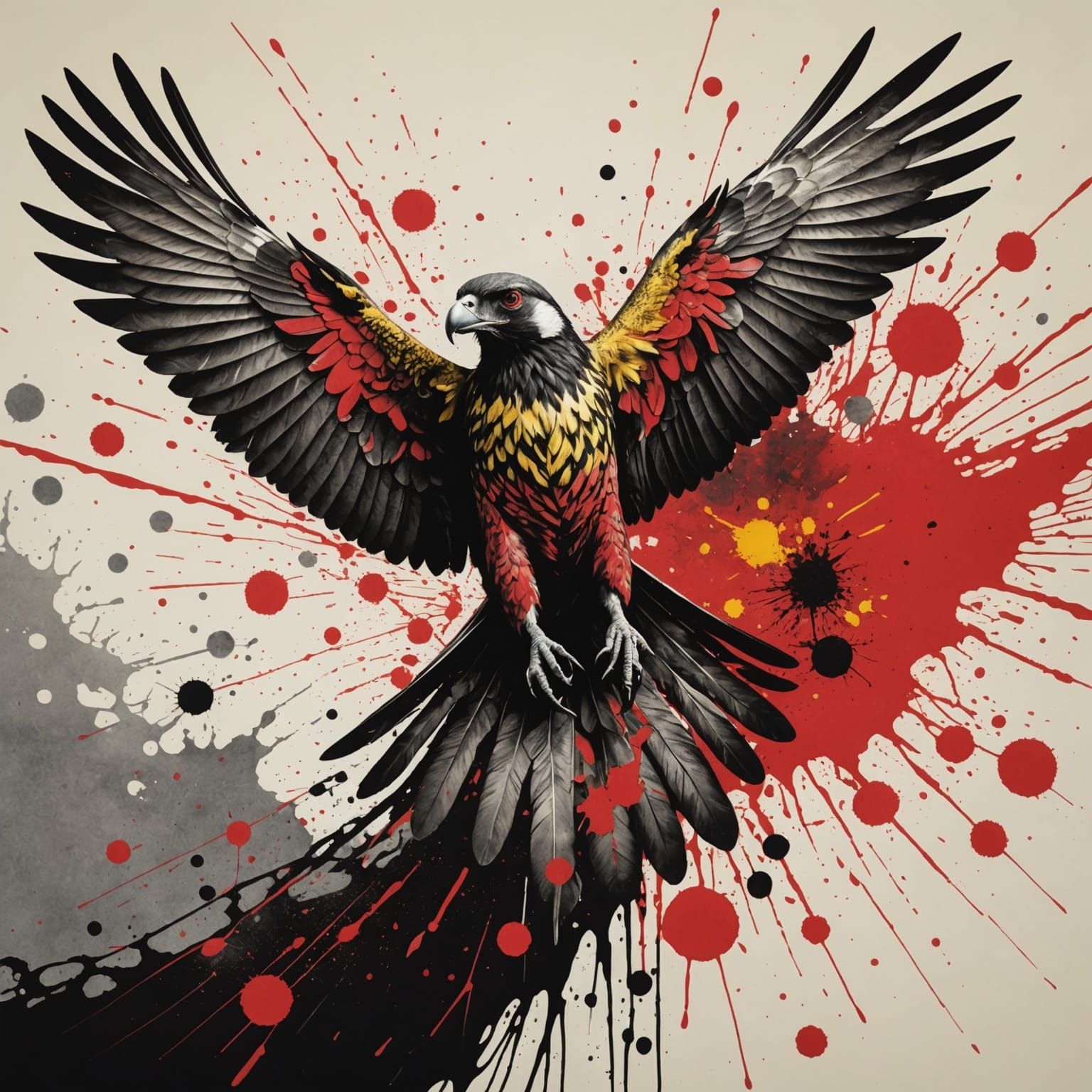 Bird of Prey Painted on Ink Splattered Coin