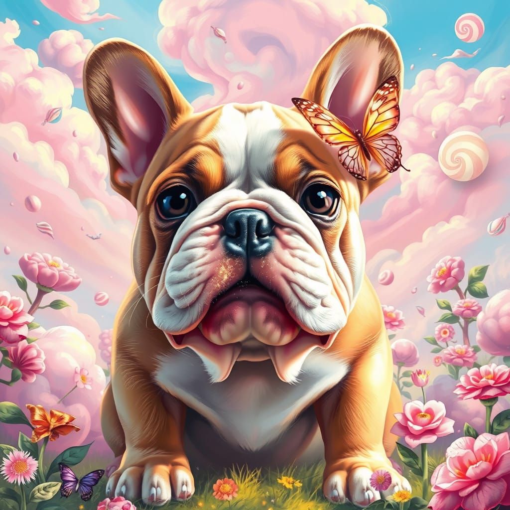 Whimsical Airbrush Puppy in Candyland Wonderland