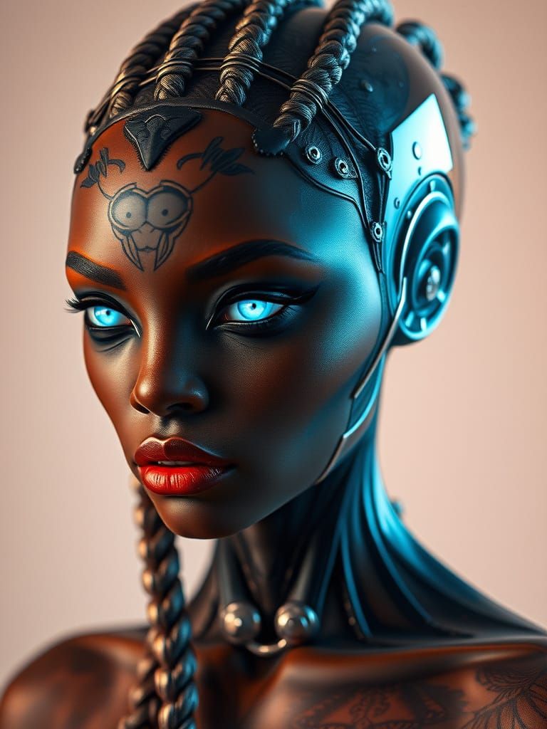 Futuristic Alien Goddess Portrait with Neon Hair and Glowing...