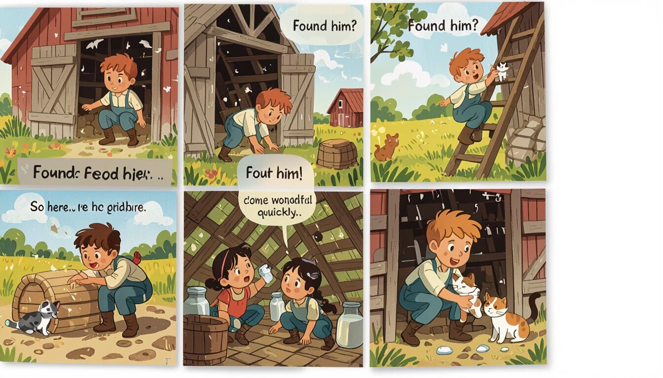 Children's Book Illustration: Lost Cat Found with Kittens