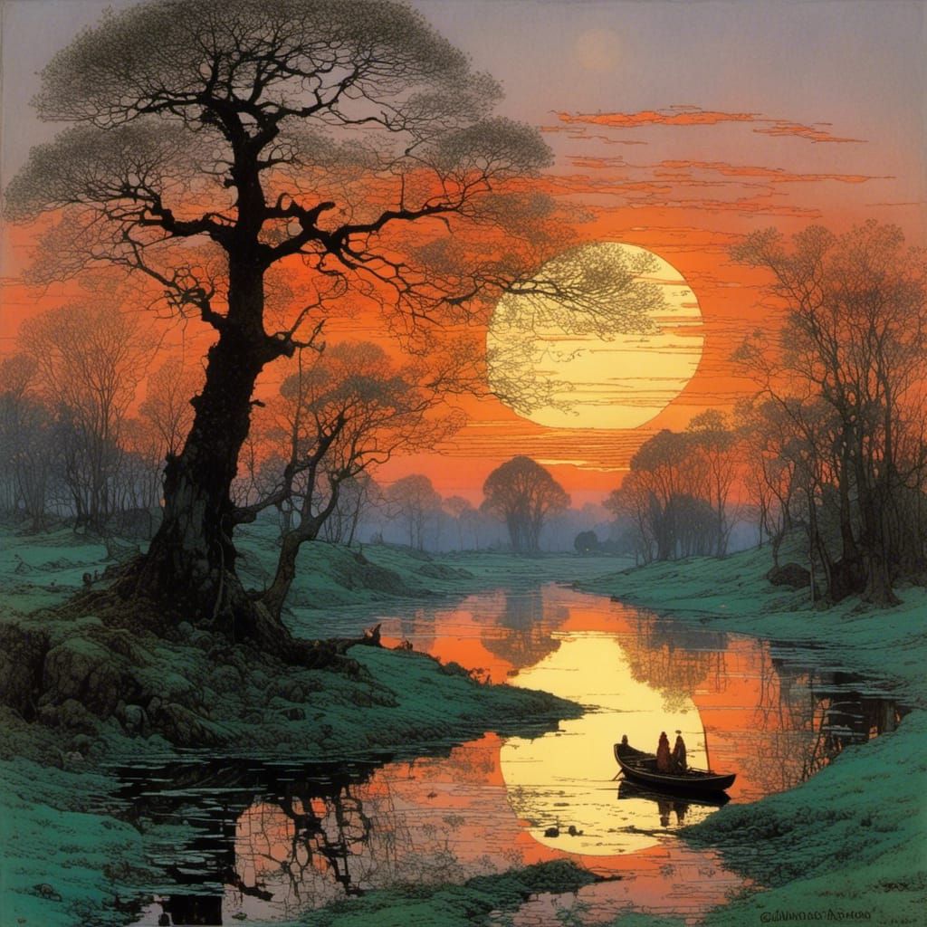 Moonlit Forest Path with Distant Cityscape