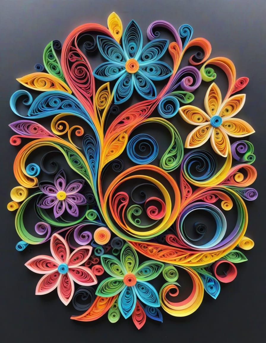 arabesque paper quilling, that is vibrant and intricate, Thi...