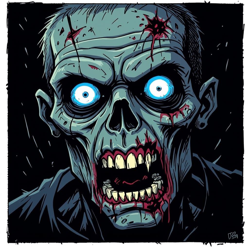 Ominous Zombie Face Comic Illustration