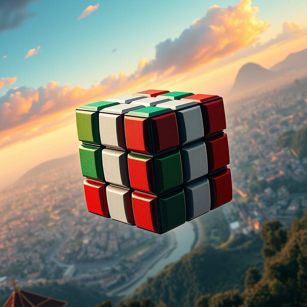 Hyper Realistic Italian Flag Rubik's Cubes in Breathtaking I...