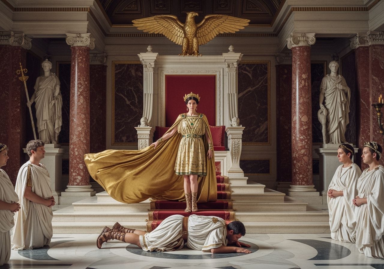 Empress Messalina Tramples Senator in Lavish Throne Room