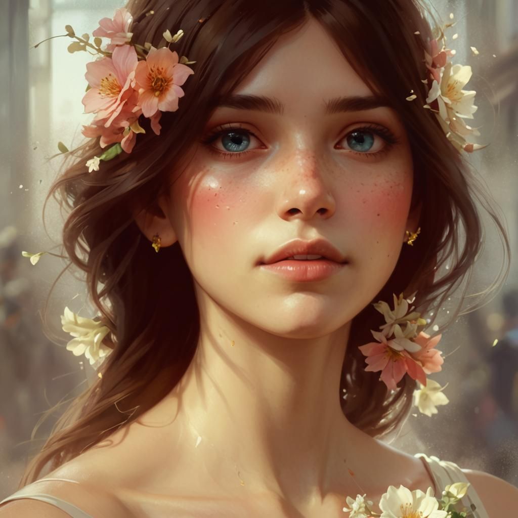 Hyperdetailed Portrait in Flower Shop, Trending on Artstatio...