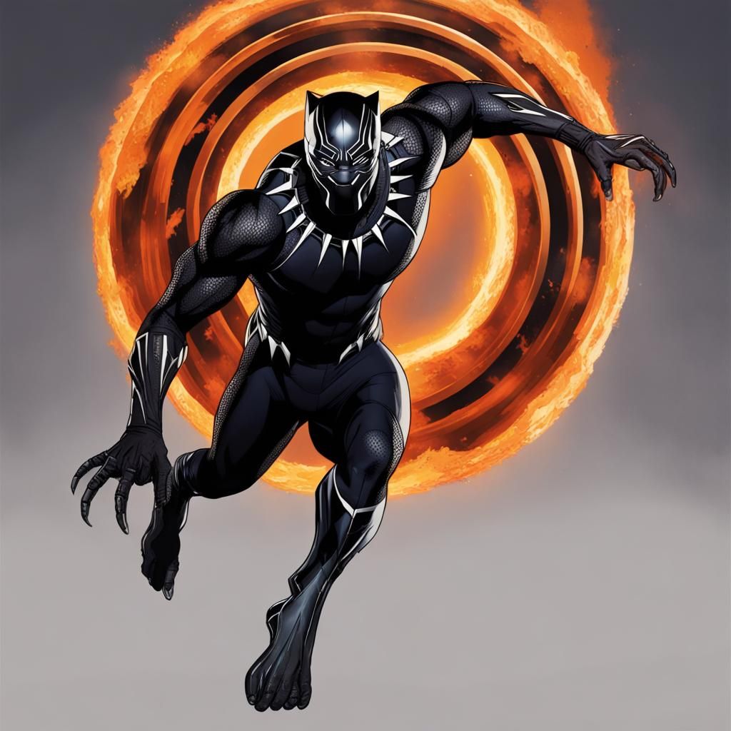 Black Panther Surrounded by Fire in City at Night
