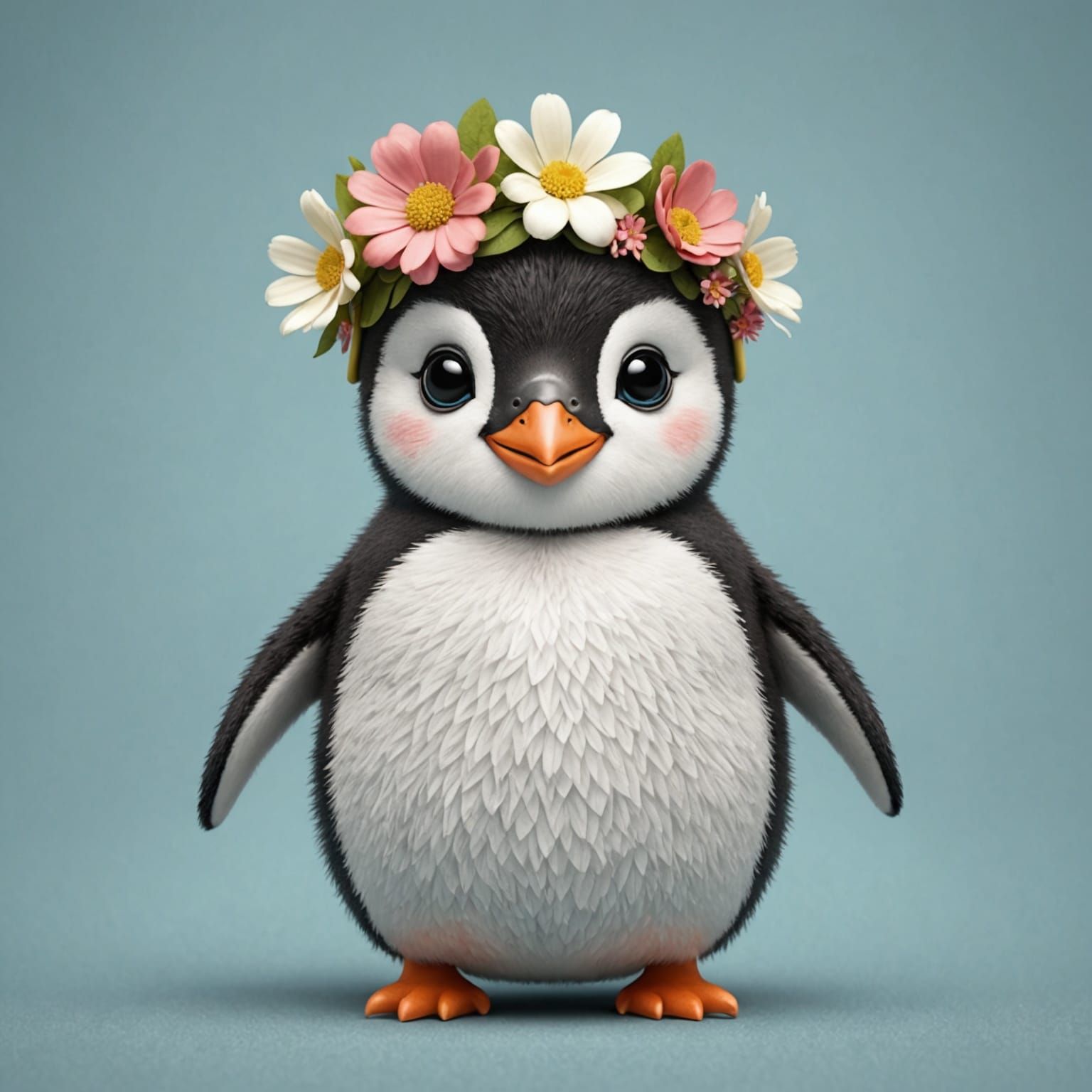 Cute Penguin with Flower Headband