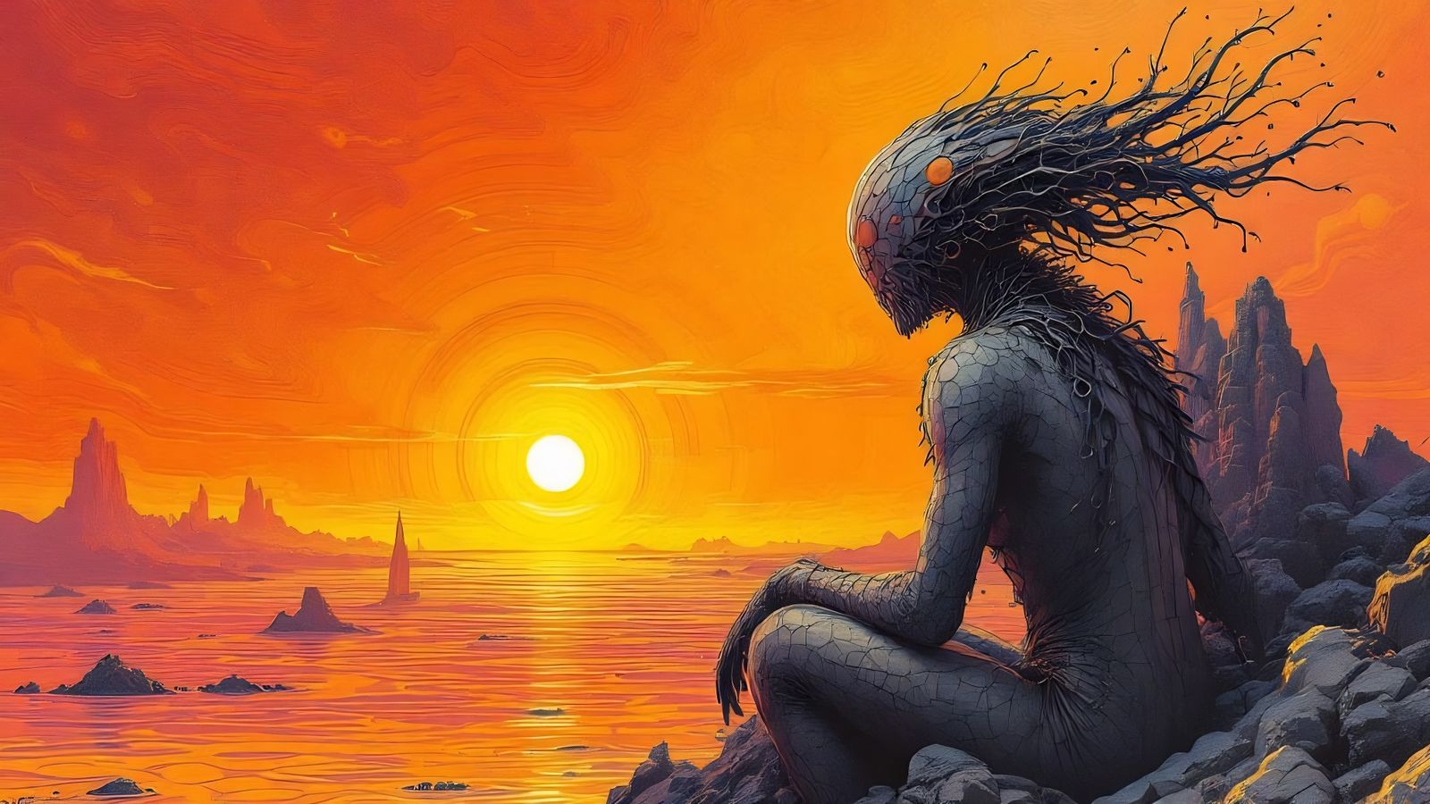 Surreal Landscape in Moebius Style