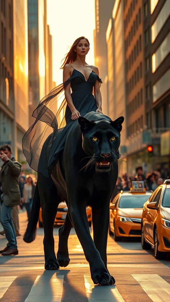 Hyper-Realistic Scene: Slender Model Rides Panther through G...