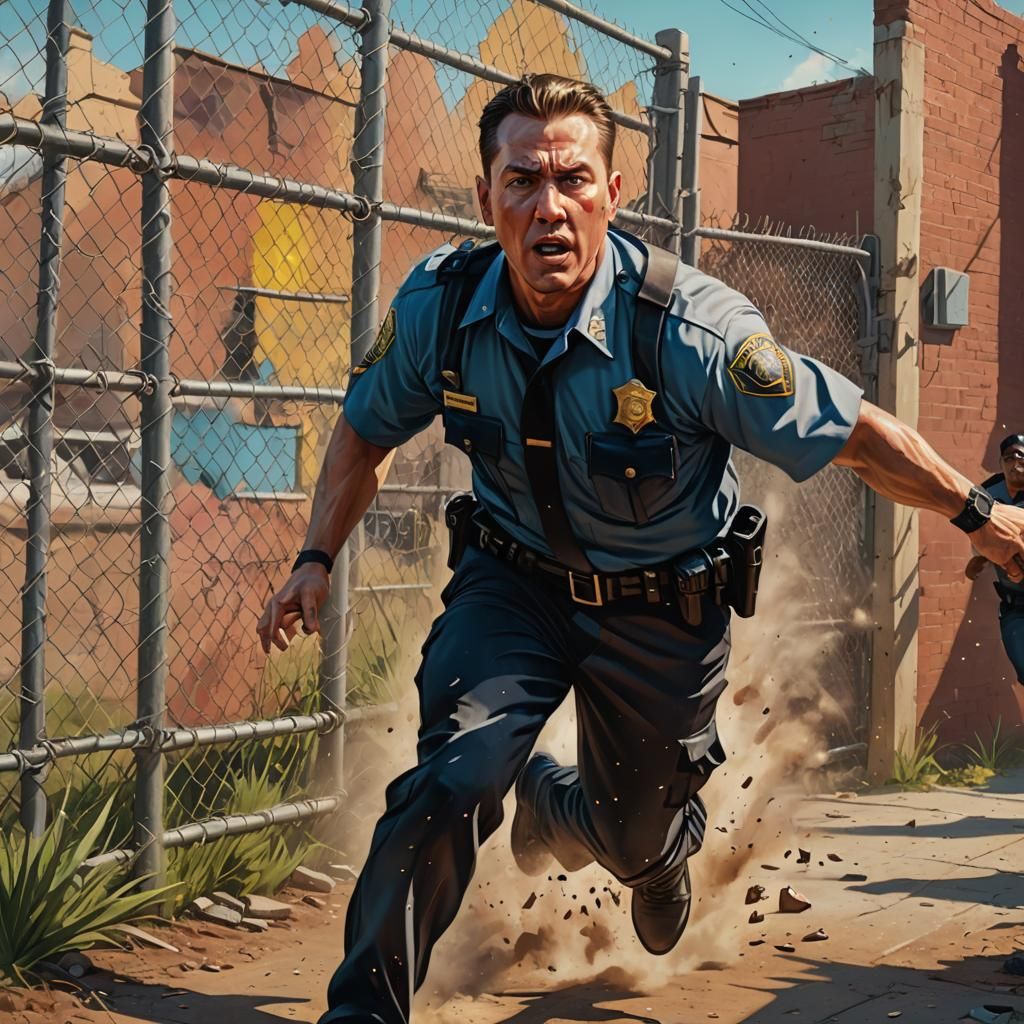 Hyperrealistic Officer Runs Through Fence During Pursuit
