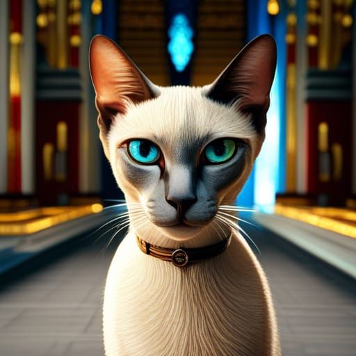 Siamese Cat in Thai Temple: Detailed Matte Painting