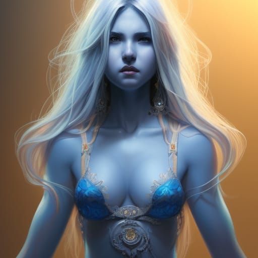 Elegant Blue Genie with Blonde Hair