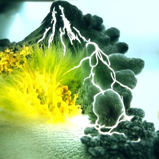 Microorganism Life Originating Near Volcano in Lineart