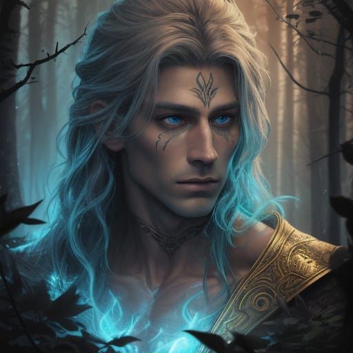 Fantasy Mage in Dark Forest Concept Art