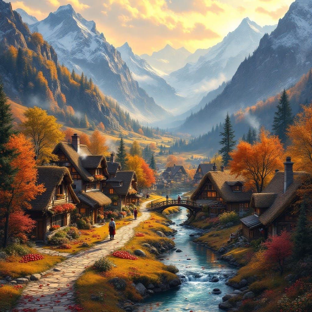 Serene Alpine Village at Sunset
