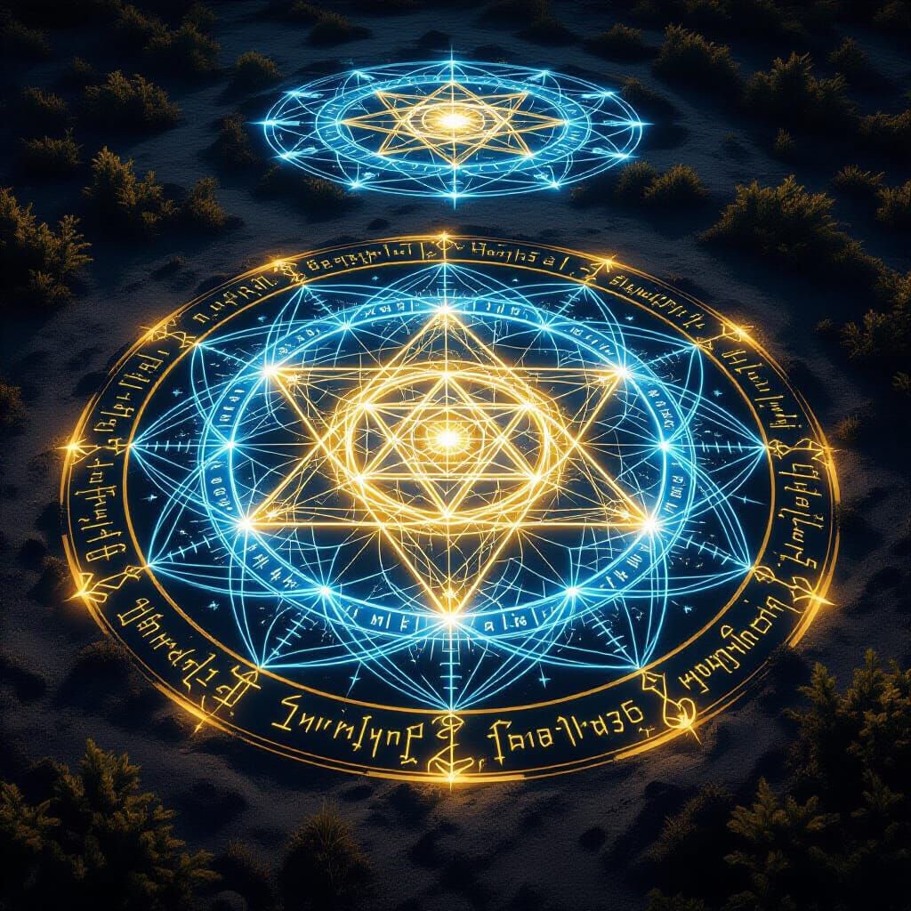 Mystical Mandala of Creation in Azure-Gold Light
