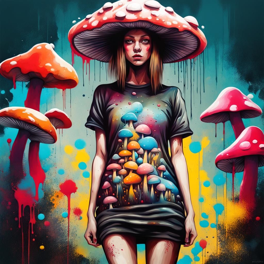 Girl in Mushroom Dress: Graffiti Street Art