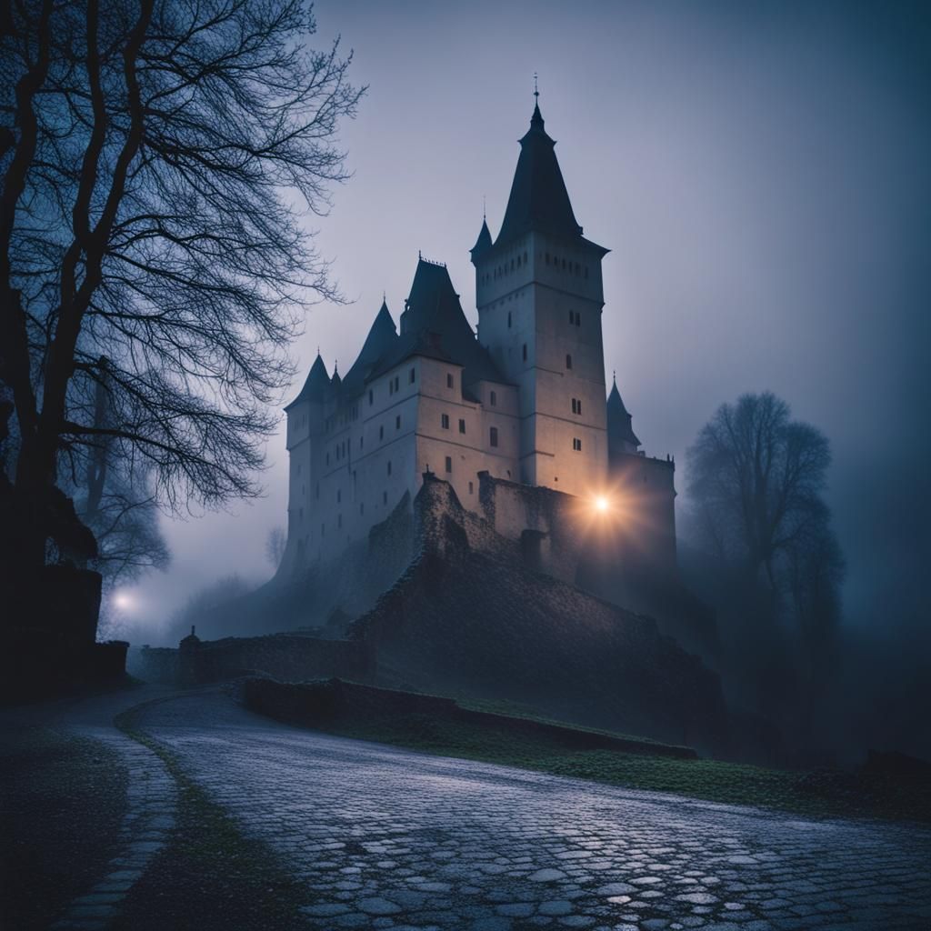 Creepy Misty Night at Transylvanian Castle