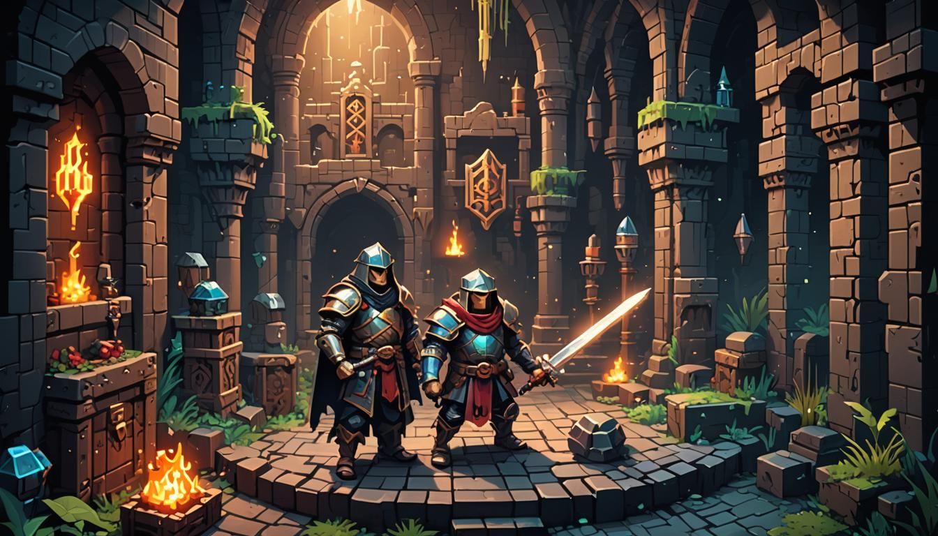 Retro Pixel Hero in Dungeon, 3D Anime Art