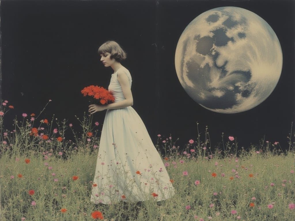 Ethereal Dreamscapes: Woman in Wildflowers Amidst Mystical M...