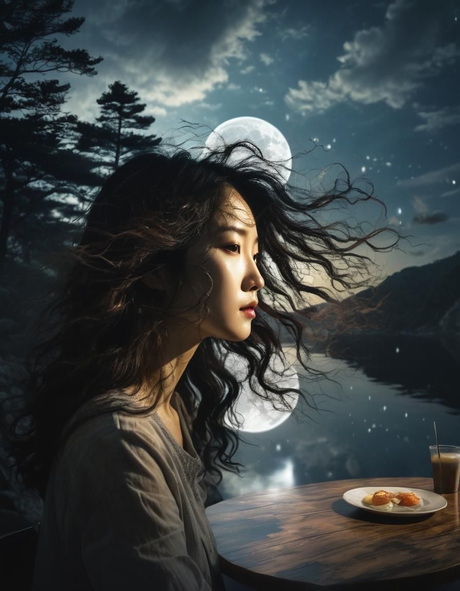 Ethereal Double Exposure of Woman in Nature