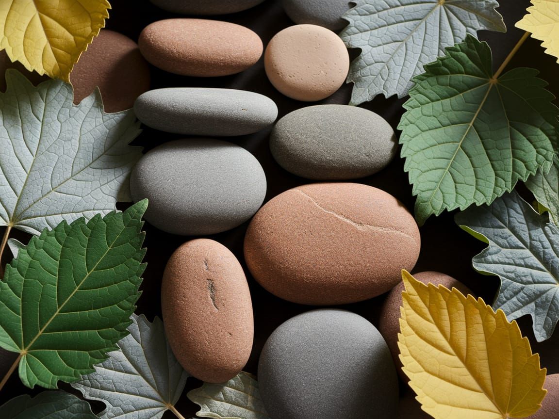 Earthy Harmony: Smooth Stones and Vibrant Leaves